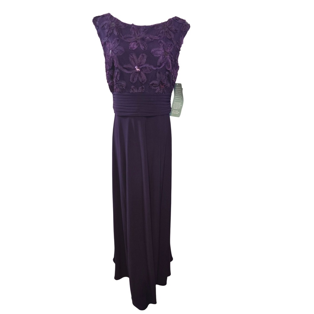 Brianna Milay Eggplant‎ Purple Lace Floral Embellished Formal Gown Size 6 New